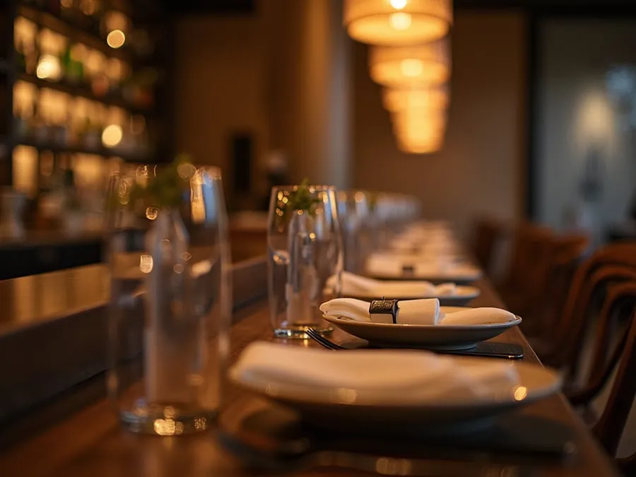 Detail of restaurant interior design element showing material quality and though.