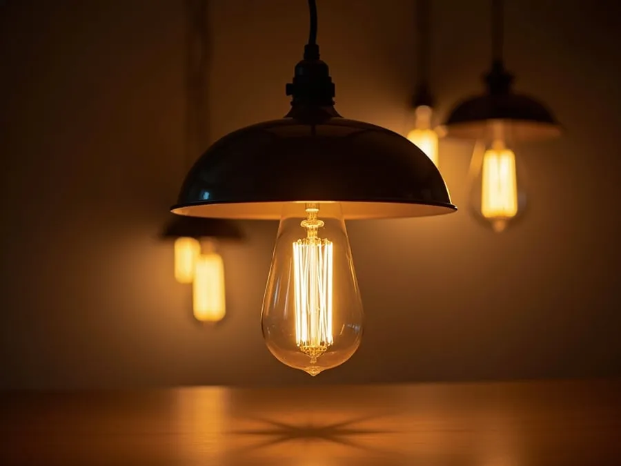 Detail shot of sophisticated lighting fixture installed in restaurant.