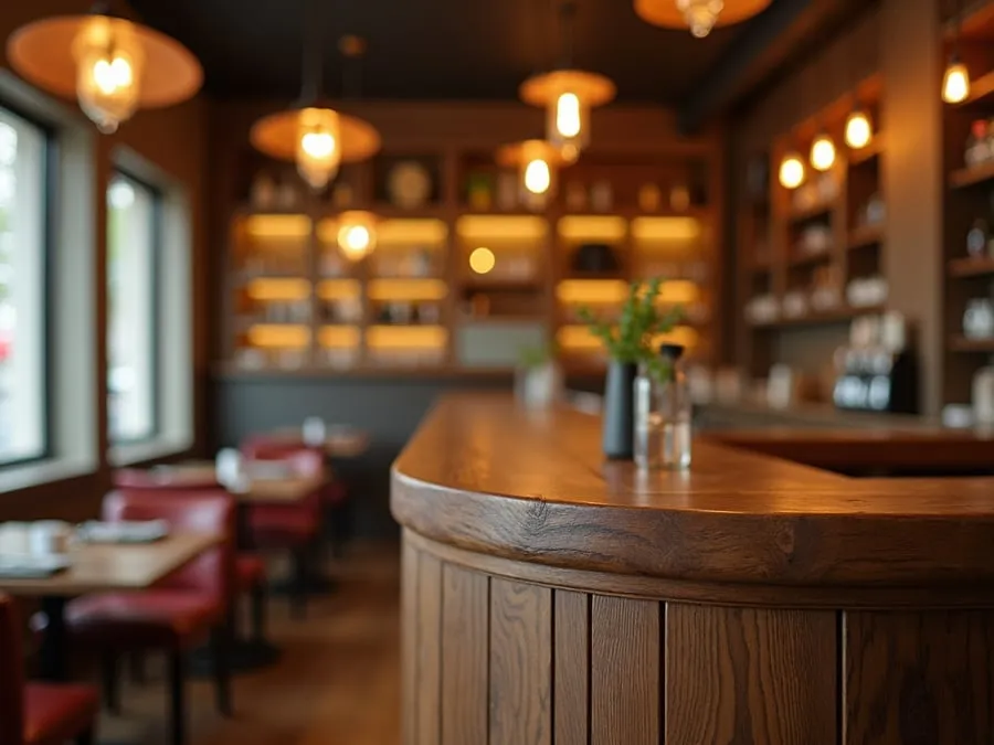 Detail of restaurant interior design element showing material quality and though.