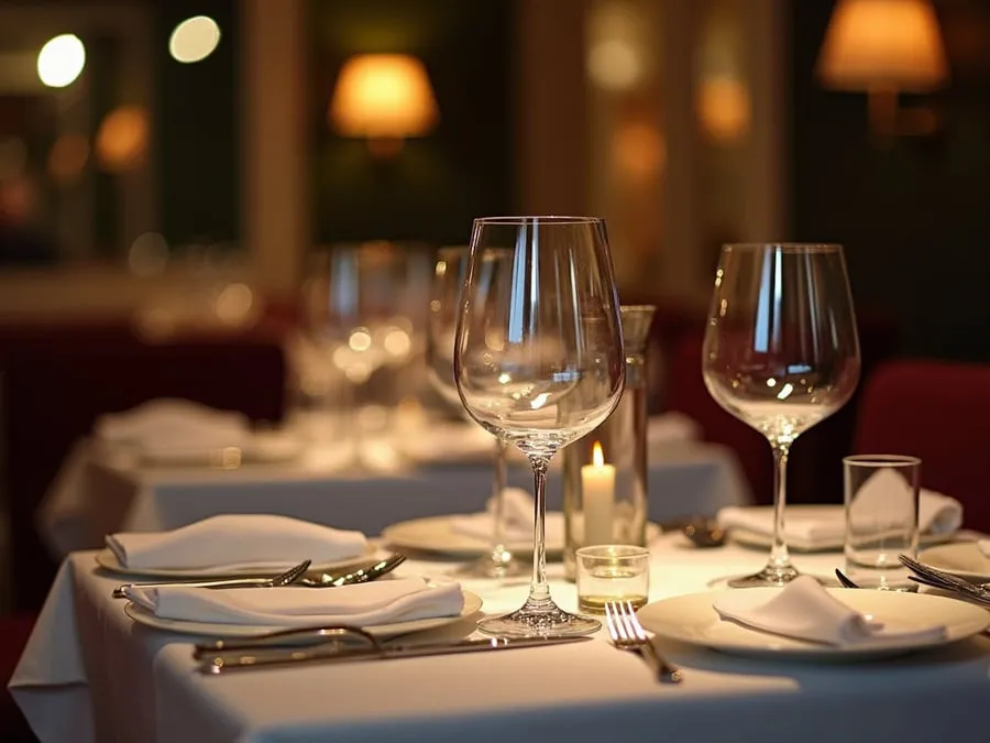 Restaurant table setting showing arrangement and spacing.