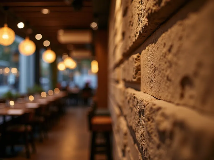 Detail of restaurant interior design element showing material quality and though.
