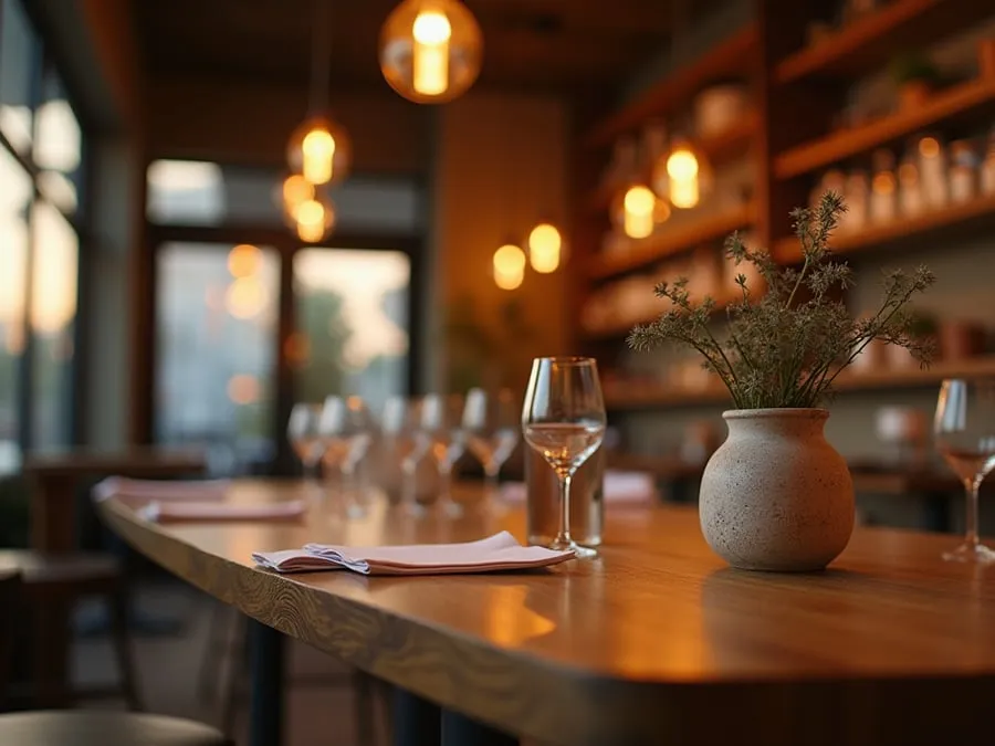 Detail of restaurant interior design element showing material quality and though.