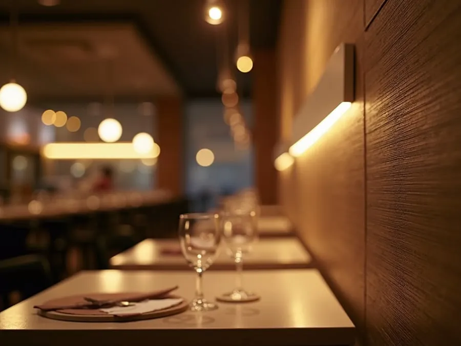 Detail of restaurant interior design element showing material quality and though.