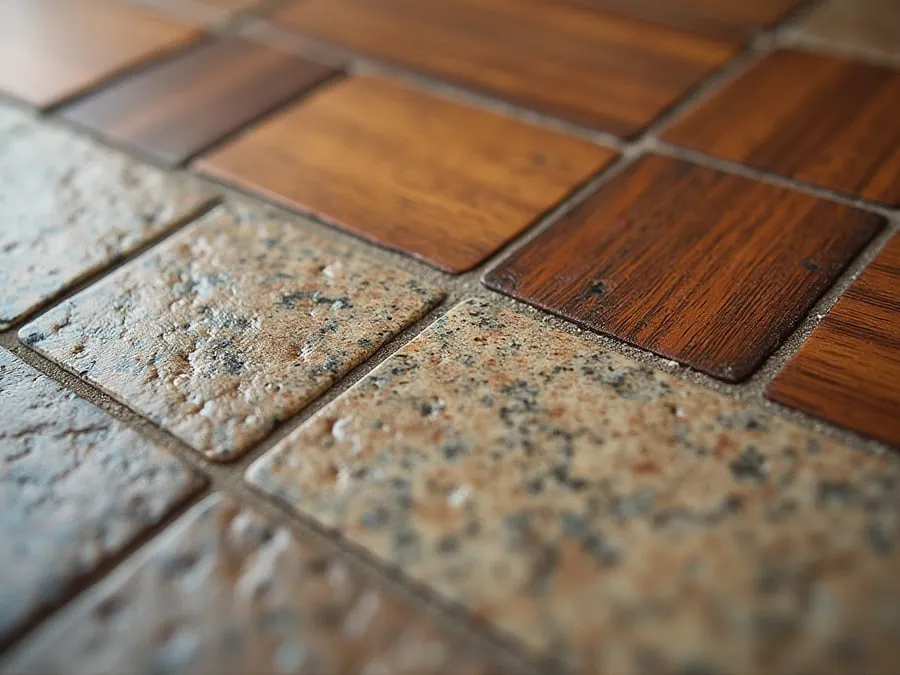 Close-up detail of restaurant material - tile, wood, stone, or textured finish -.