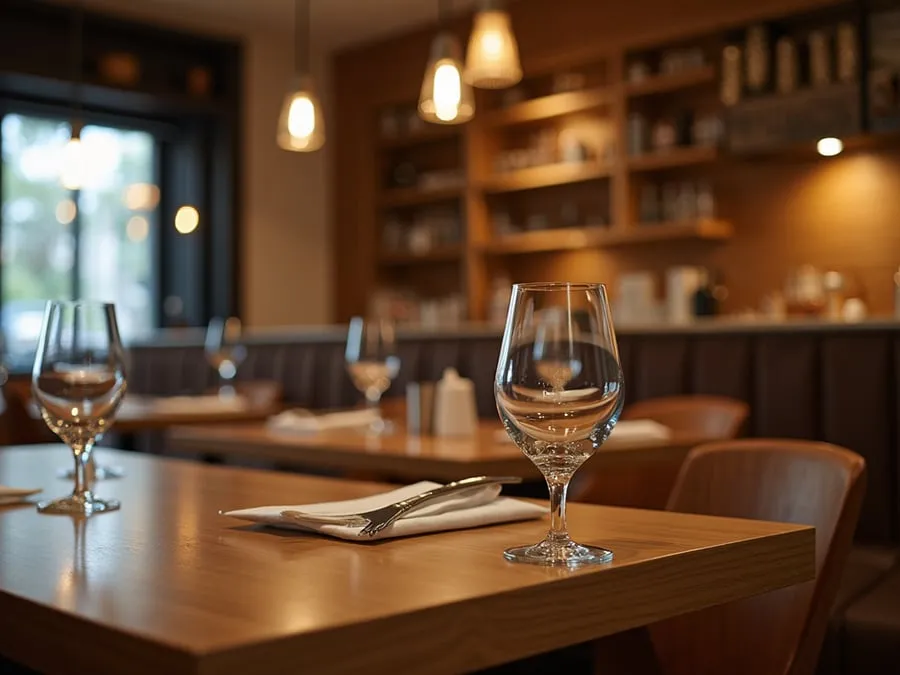 Detail of restaurant interior design element showing material quality and though.